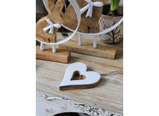 Hnědo-bílá dřevěná dekorace závěsné srdce - 10*1,5*11,5 cm