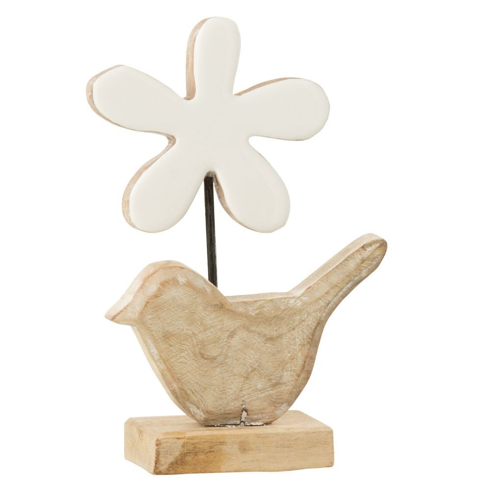 Dřevěná dekorace ptáček s bílou květinou - 12*5*19 cm J-Line by Jolipa