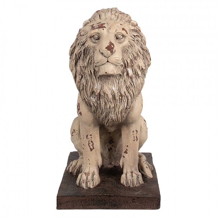 Levně Béžová antik dekorativní socha lev Lion - 30*23*45 cm 6MG0043