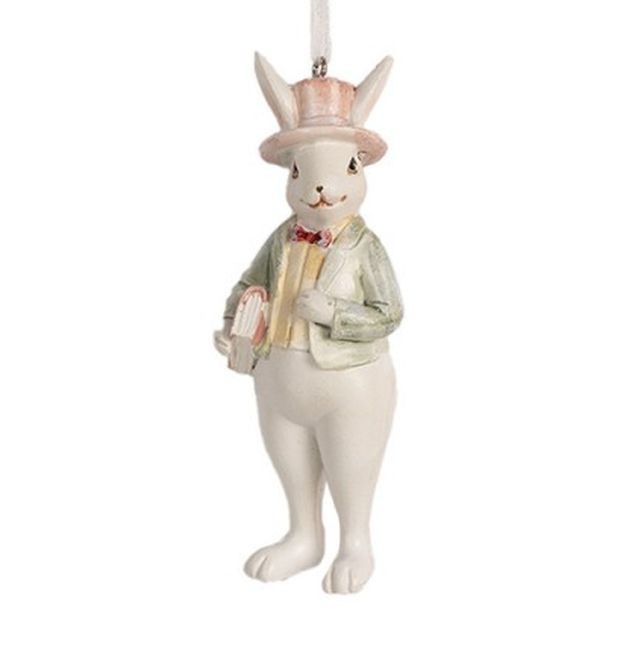 Závěsná ozdobná dekorace králík v saku s knihou - 4*4*10 cm Clayre & Eef