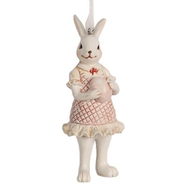 Závěsná ozdobná dekorace králičice v šatech s vejcem - 4*4*10 cm Clayre & Eef