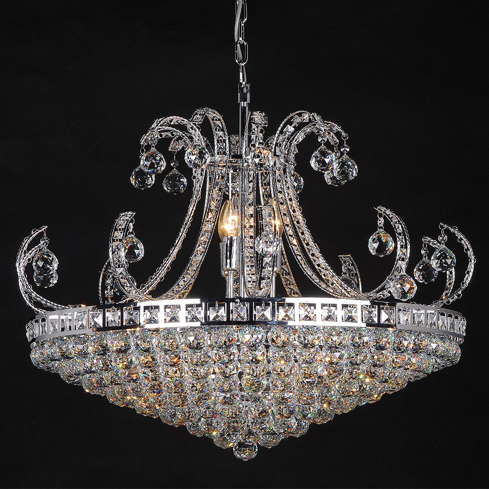 Stříbrný křišťálový lustr Karter - Ø 80x60/182 cm E14/max 15x40W