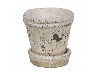 Béžový antik cementový květináč s miskou S - Ø 9*9 cm 
