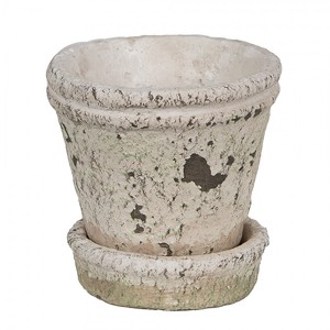 Béžový antik cementový květináč s miskou S - Ø 9*9 cm 