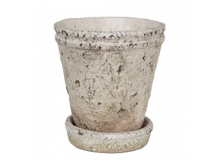 Béžový antik cementový květináč s miskou Provencal S - Ø 13*14 cm