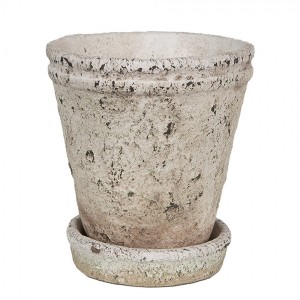 Béžový antik cementový květináč s miskou Provencal S - Ø 13*14 cm