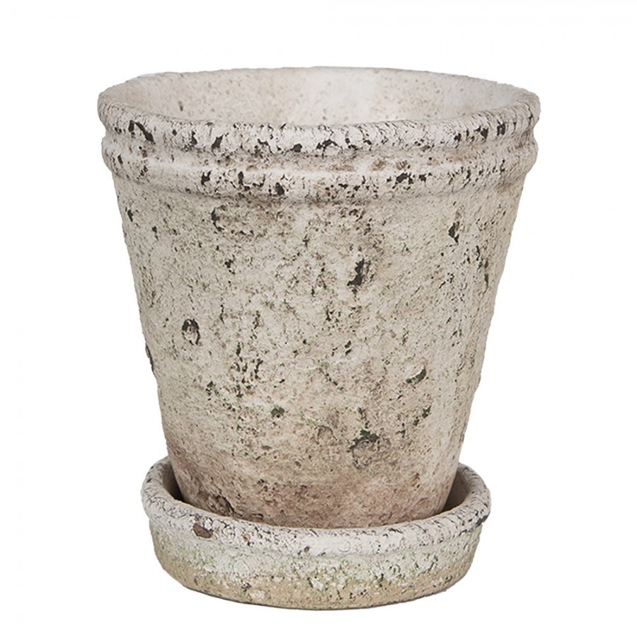 Béžový antik cementový květináč s miskou Provencal S - Ø 13*14 cm