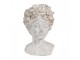 Šedý antik cementový květináč hlava ženy s květy XS - 12*11*17 cm