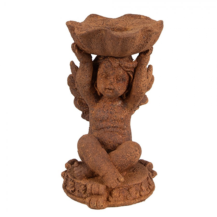 Svícen dekorativní rezavá figurka anděl - 7*7*12 cm