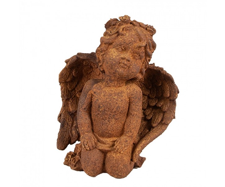Dekorativní rezavá figurka anděl klečící - 9*7*11 cm