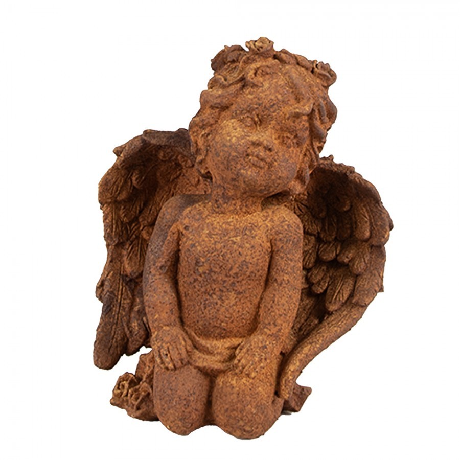 Dekorativní rezavá figurka anděl klečící - 9*7*11 cm 6PR4076