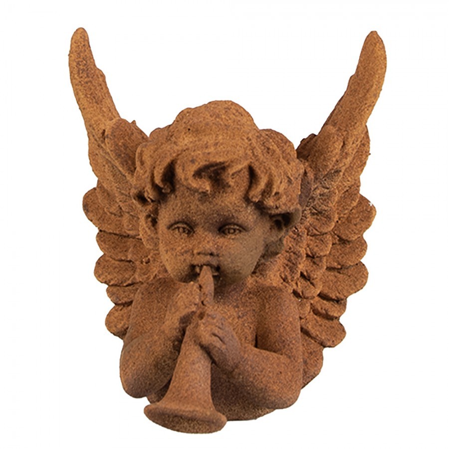 Dekorativní rezavá figurka anděl s trubkou - 11*11*12 cm Clayre & Eef