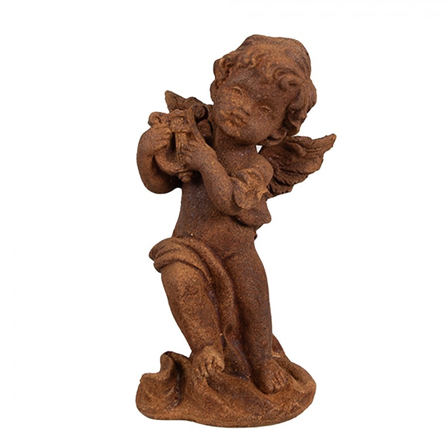Dekorativní rezavá figurka andílek s harfou - 6*6*14 cm