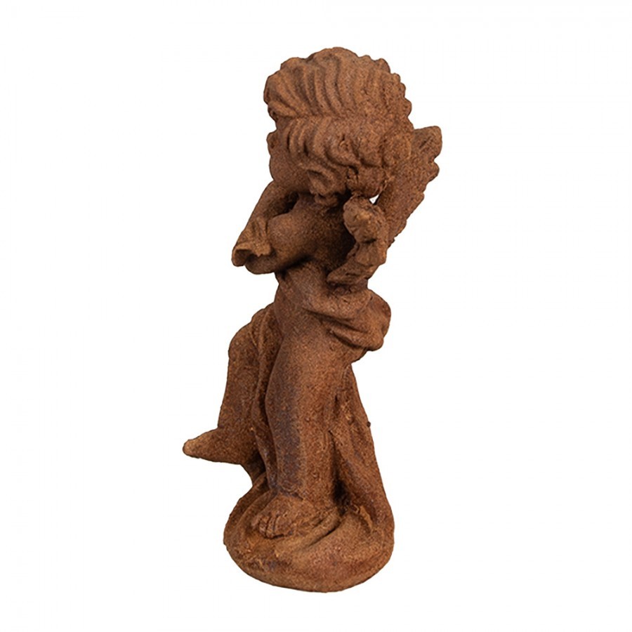 Dekorativní rezavá figurka andílek s harfou - 6*6*14 cm