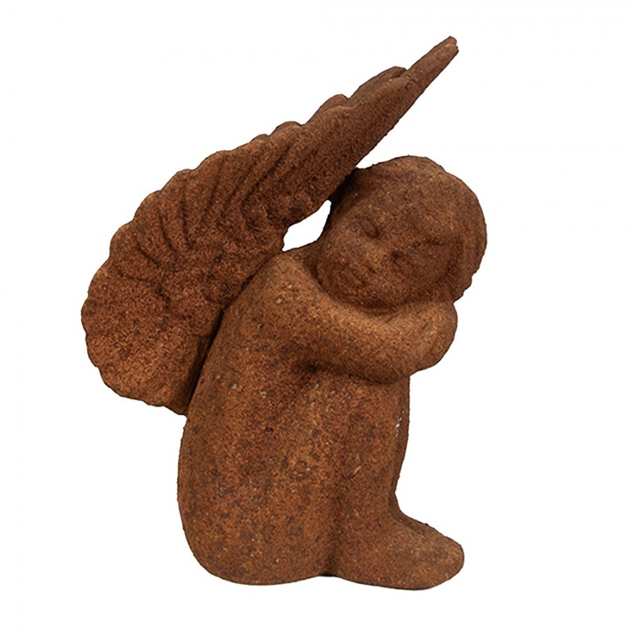 Dekorativní rezavá figurka anděl sedící - 11*7*15 cm Clayre & Eef