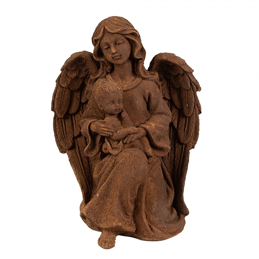 Dekorativní rezavá figurka anděl držící dítě - 13*11*18 cm Clayre & Eef