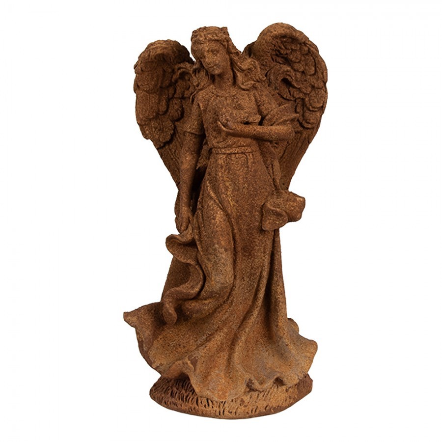 Dekorativní rezavá figurka anděl s holubicí - 12*10*23 cm Clayre & Eef