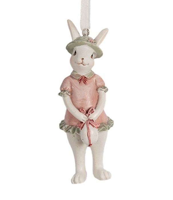 Závěsná ozdobná dekorace králičice v šatech s vajíčkem - 4*4*10 cm Clayre & Eef