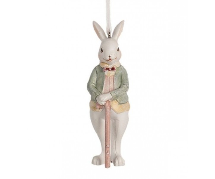 Závěsná ozdobná dekorace králík v saku s holí - 4*4*10 cm
