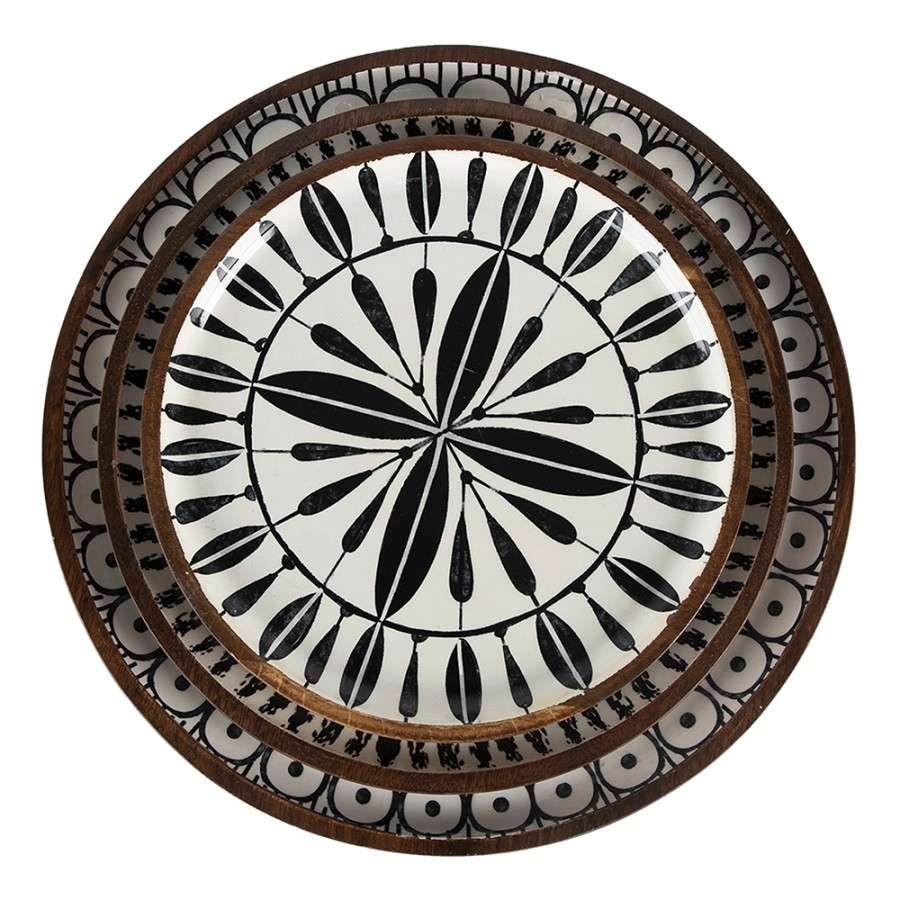 Set 3ks dřevěný dekorativní talíř s vrstvou Enamel - Ø 28*2 / Ø 23*2 / Ø 20*2 cm Clayre & Eef