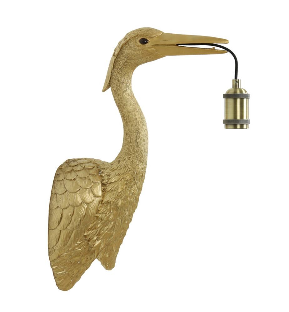 Zlatá antik nástěnná lampa jeřáb Crane - 30*16*48 cm / E27 3122684