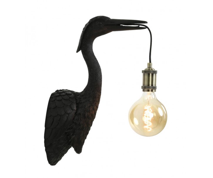 Černá antik nástěnná lampa jeřáb Crane - 30*16*48 cm / E27