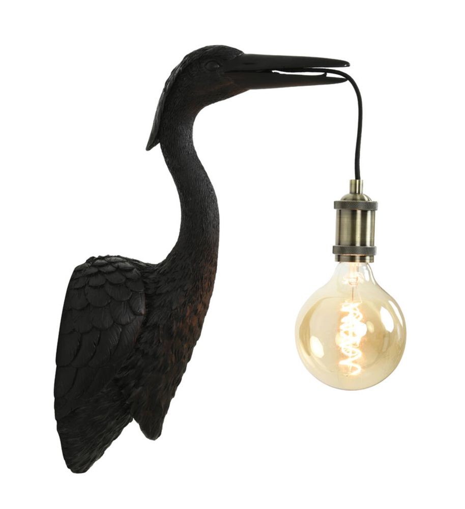 Levně Černá antik nástěnná lampa jeřáb Crane - 30*16*48 cm / E27 3122612