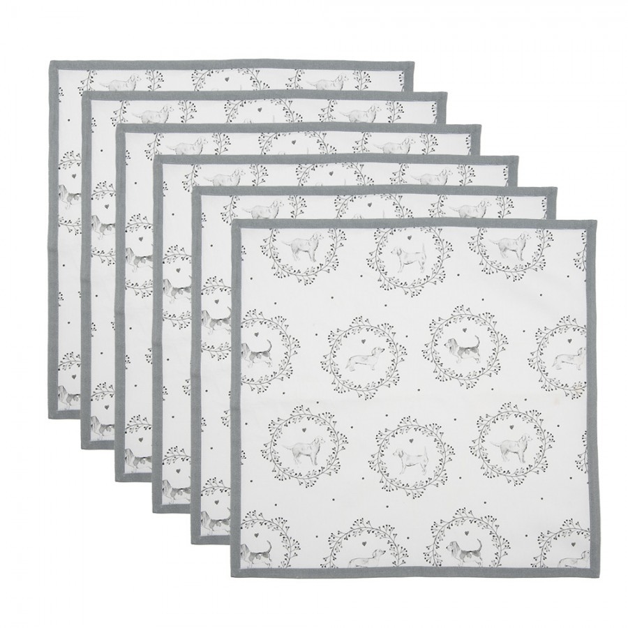 6ks textilní ubrousek s pejsky Lovely Grey Dogs - 40*40 cm 