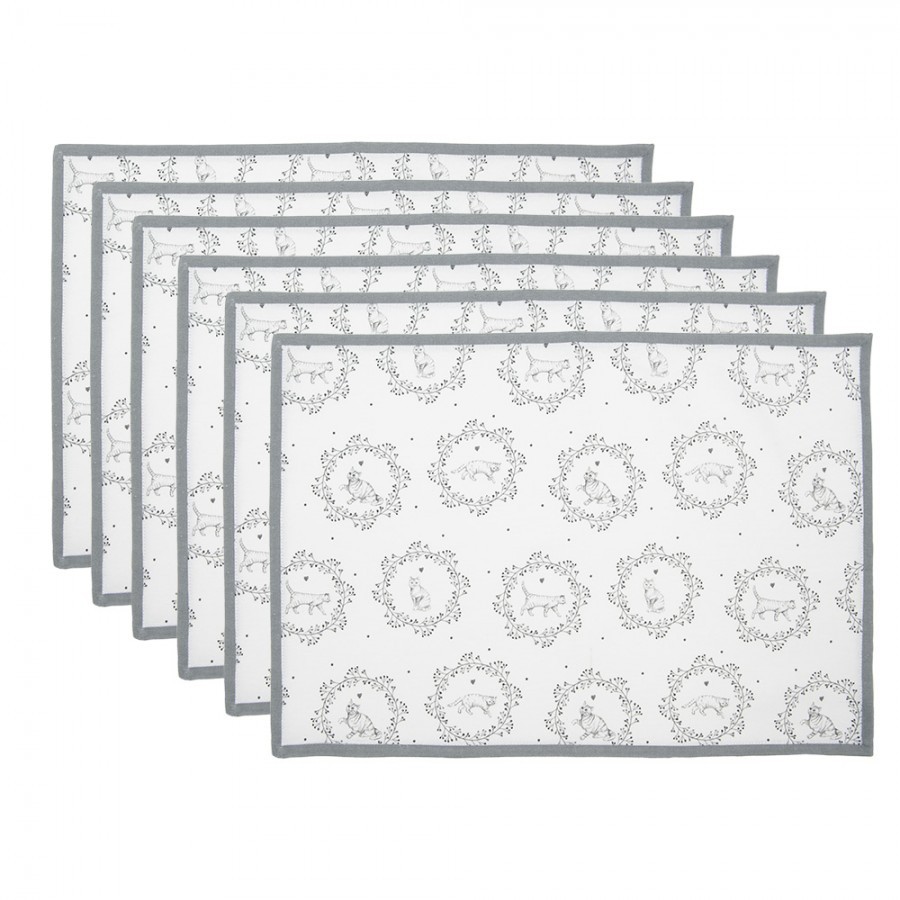 6ks bavlněné prostírání na stůl s kočičkami Lovely Grey Cats - 45*33 cm