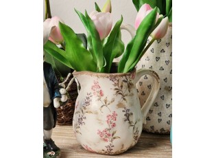 Béžový keramický dekorativní džbán s lučními květy Monnia M - 17*13*16 cm