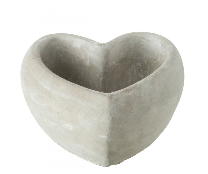 Šedý antik cementový květináč ve tvaru srdce Heart - 16*17*8 cm