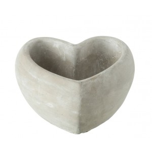 Šedý antik cementový květináč ve tvaru srdce Heart - 16*17*8 cm
