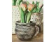 Černo-šedý keramický obal na květináč s uchem a květy - 17*14*12 cm