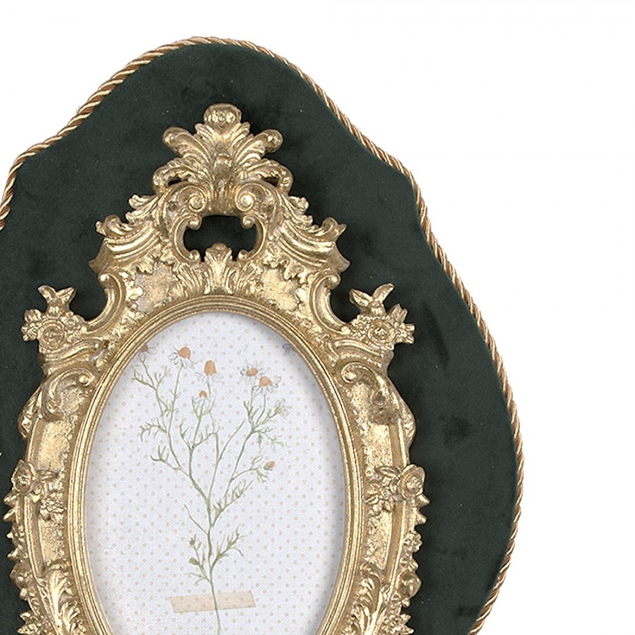 Zeleno - zlatý nástěnný fotorámeček se střapci Baroque - 22*3*31 cm / 10*15 cm