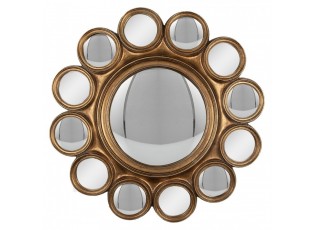 Zlaté kulaté nástěnné vypouklé zrcadlo květ Lallo – Ø 45*2/ Ø19/ Ø6 cm