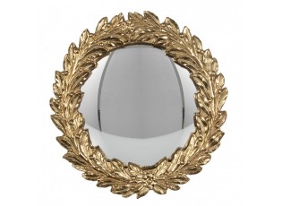 Zlaté kulaté nástěnné vypouklé zrcadlo s listy Baroq – 19*2*19cm