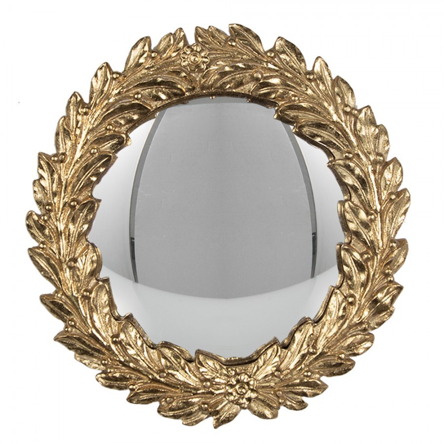 Zlaté kulaté nástěnné vypouklé zrcadlo s listy Baroq – 19*2*19cm 62S289