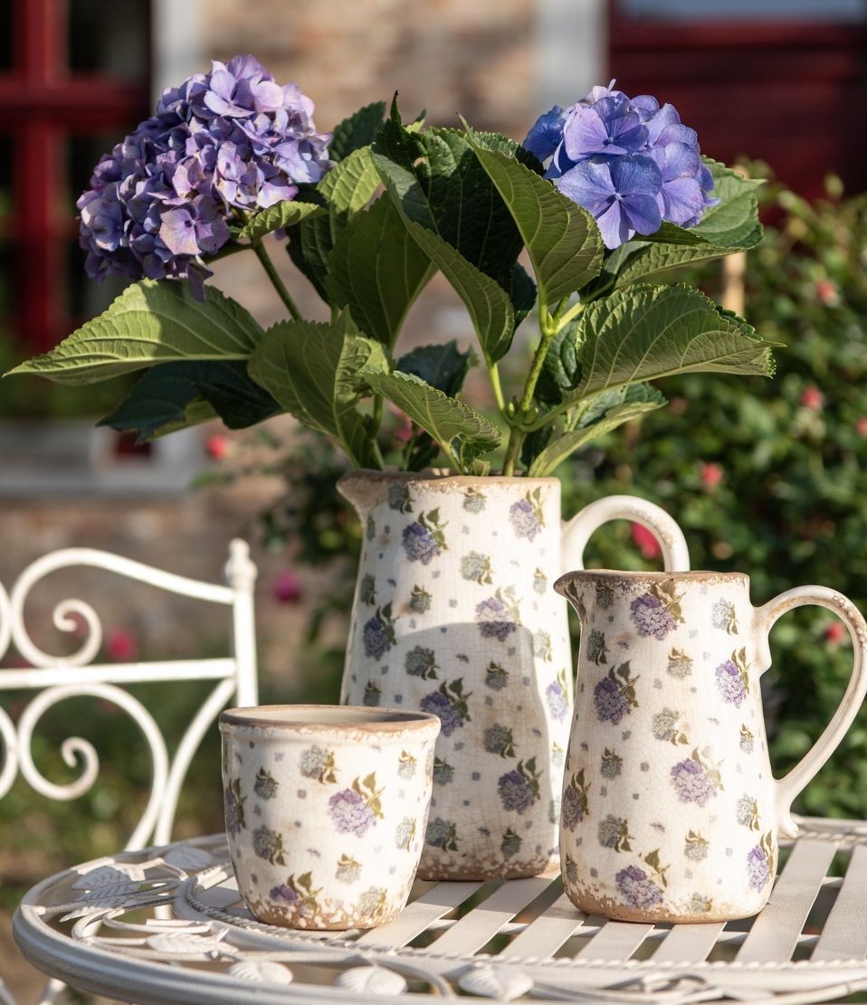 Béžový keramický džbán s květy šeříku Lilac L - 21*15*23 cm
