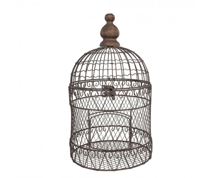 Hnědá kovová dekorační ptačí klec - Ø 20*35 cm 