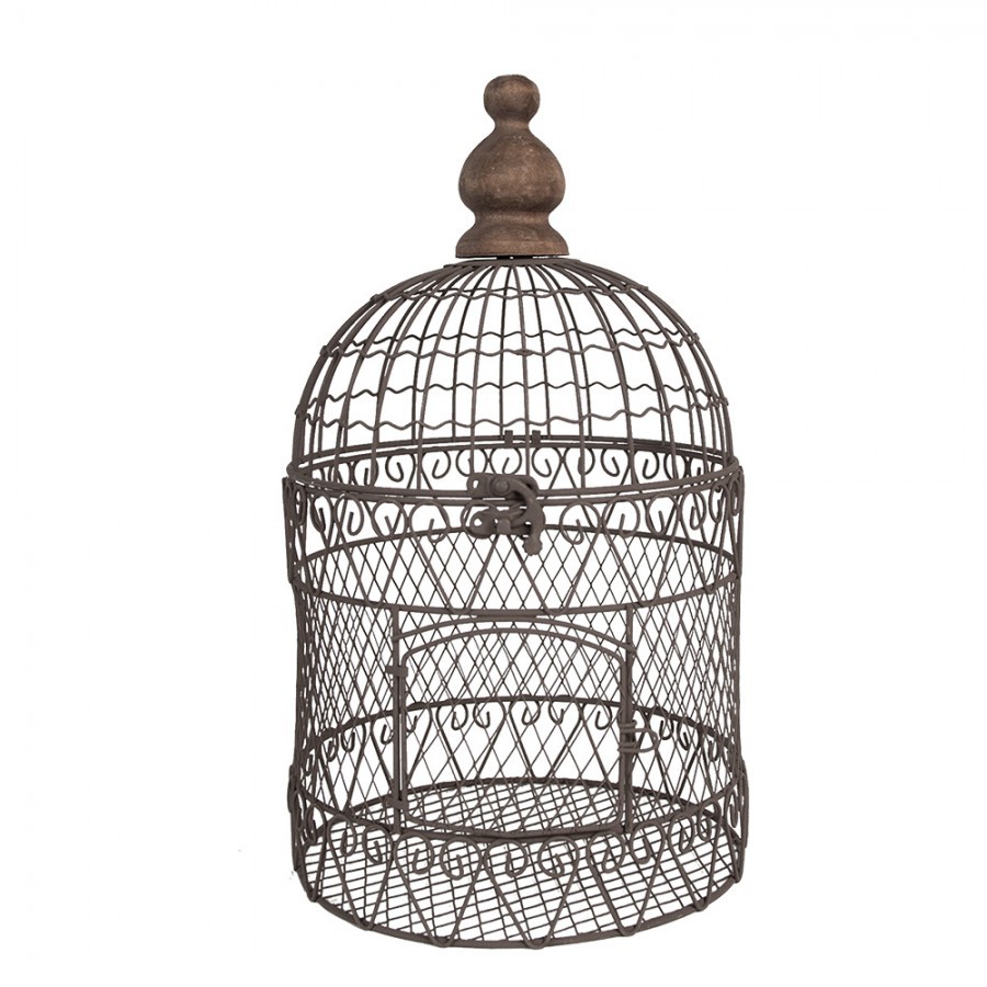 Hnědá kovová dekorační ptačí klec - Ø 20*35 cm  Clayre & Eef