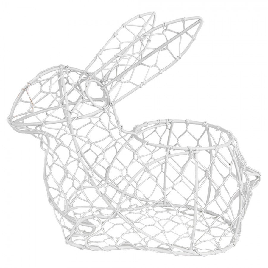 Bílý drátěný dekorační košík králík Bunny M - 25*13*22 cm
