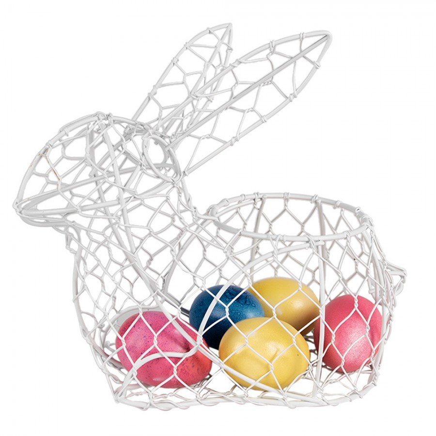 Bílý drátěný dekorační košík králík Bunny M - 25*13*22 cm