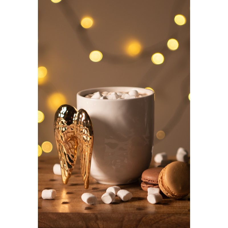 Bílý keramický hrnek se zlatými křídly Wings - 11*9*10 cm
