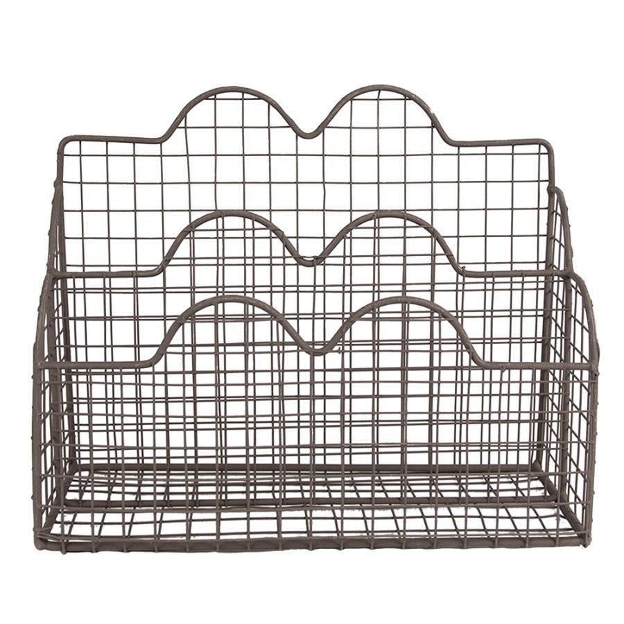 Hnědý antik kovový držák na dopisy - 27*12*22 cm 