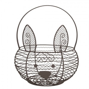 Hnědý drátěný dekorační košík králík Bunny - Ø 20*12 cm 