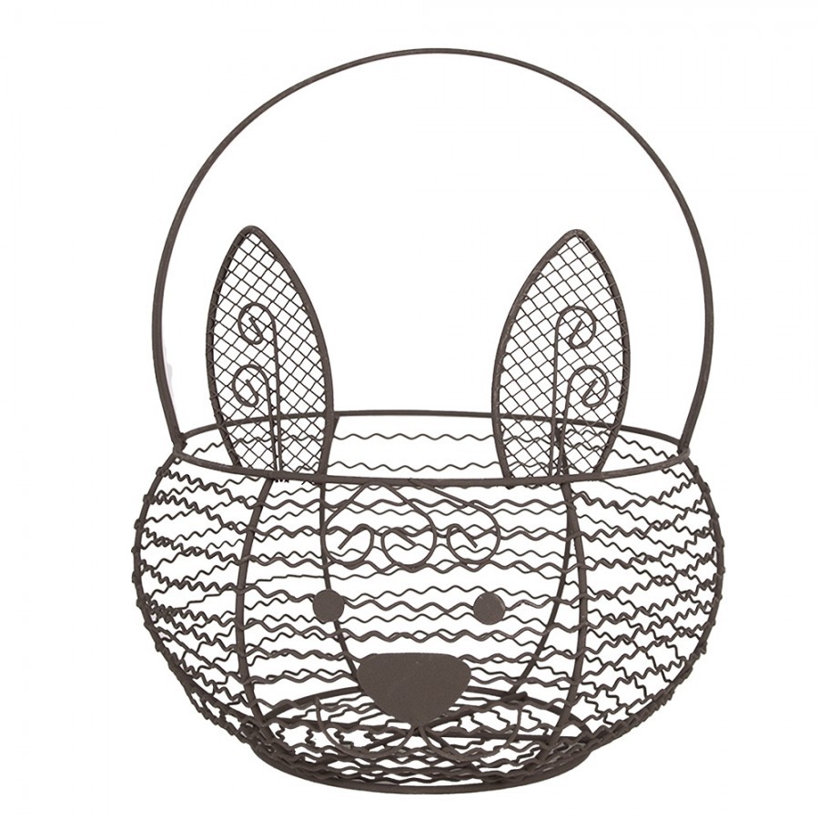 Hnědý drátěný dekorační košík králík Bunny - Ø 20*12 cm 