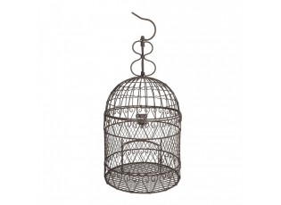 Hnědá kovová dekorační ptačí klec - Ø 20*44 cm 