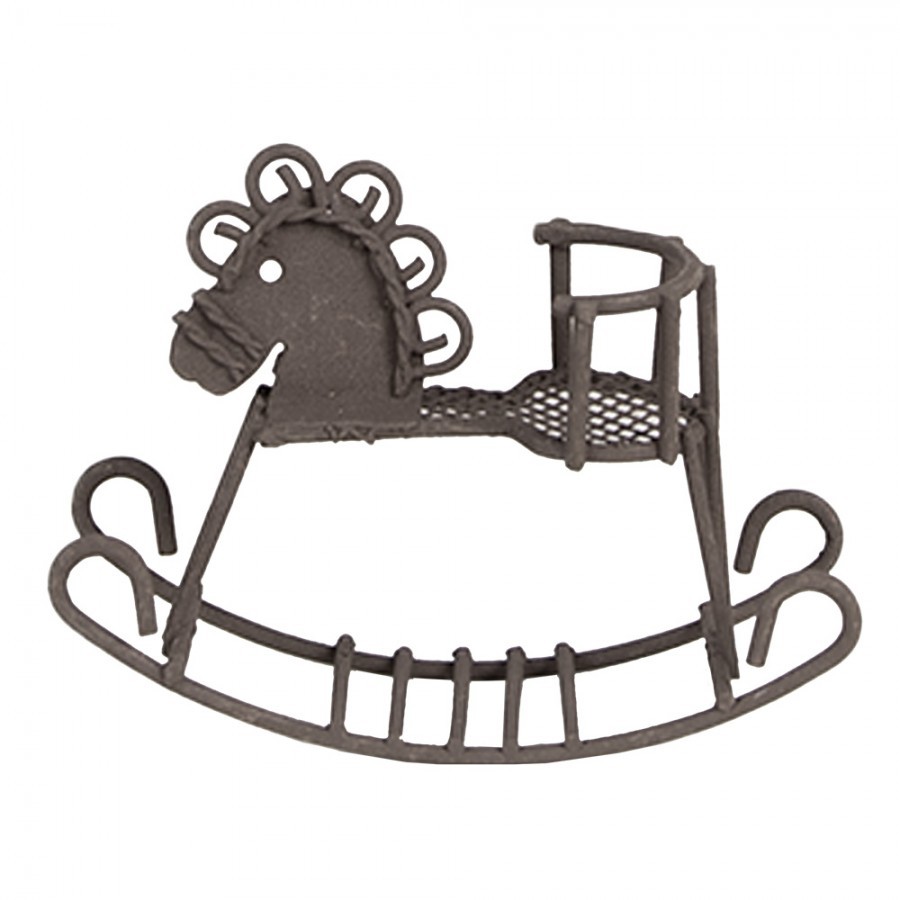 Hnědá dekorativní kovová figurka houpací koník - 9*3*6 cm