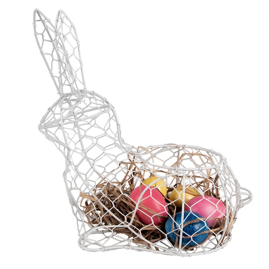 Bílý drátěný dekorační košík králík Bunny L - 28*15*30 cm