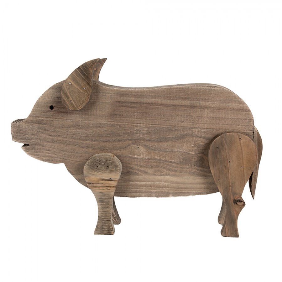 Hnědá antik dekorativní dřevěná figurka prasátko - 42*9*28 cm